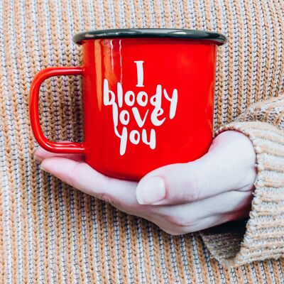 Je t'aime sanglante tasse en émail rouge