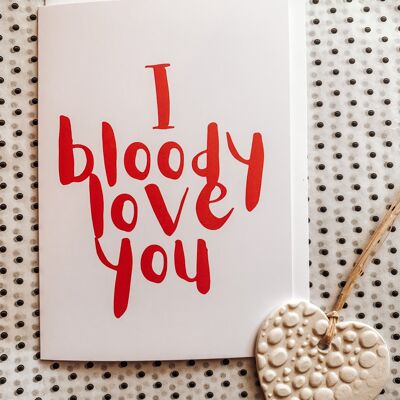 Te amo con sangre A6 tarjeta de amor galentines de aniversario de San Valentín en blanco en el interior.
