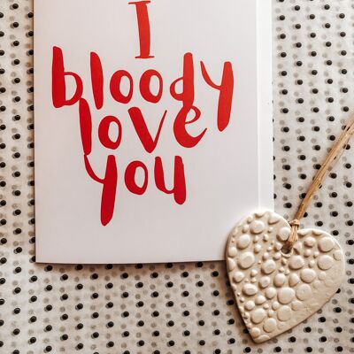 Te amo con sangre A6 tarjeta de amor galentines de aniversario de San Valentín en blanco en el interior.
