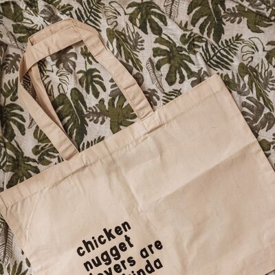 Chicken nugget lover cotton tote bag, large with black writing