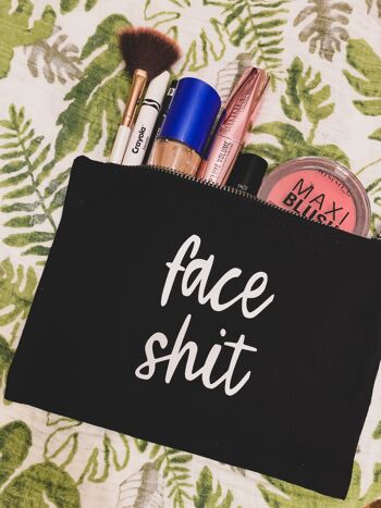 Trousse de maquillage zippée en toile de coton noire Face shit