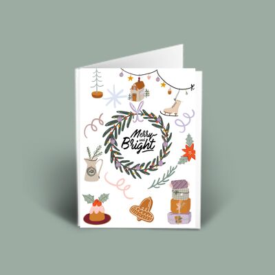 Tarjeta de Navidad A6 Merry & Bright en blanco en el interior.