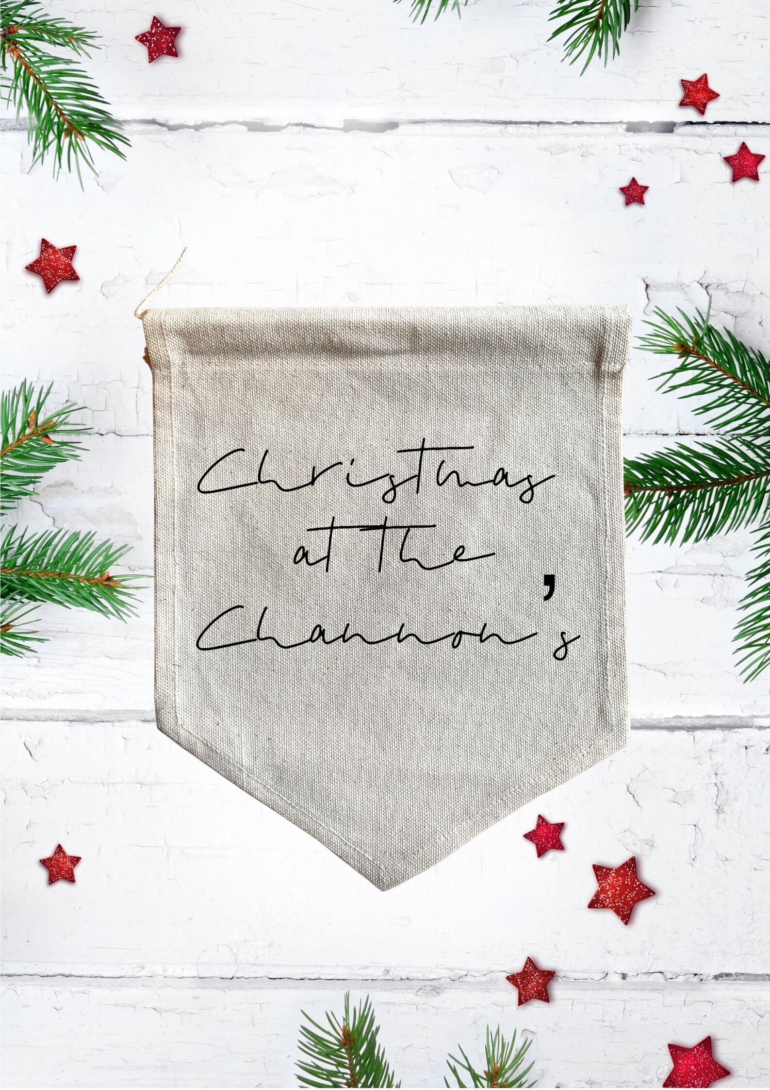 Personalised Christmas at â€¦ canvas flag /banner /pendant - Script font