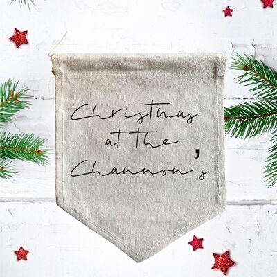 Personalised Christmas at â€¦ canvas flag /banner /pendant - Script font