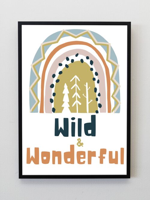 Wild & Wonderful Colourful Rainbow Nursery kids print A5, A4, A3 Wall Art - A3