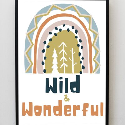Wild & Wonderful coloré arc-en-ciel pépinière enfants imprimer A5, A4, A3 Wall Art - A5