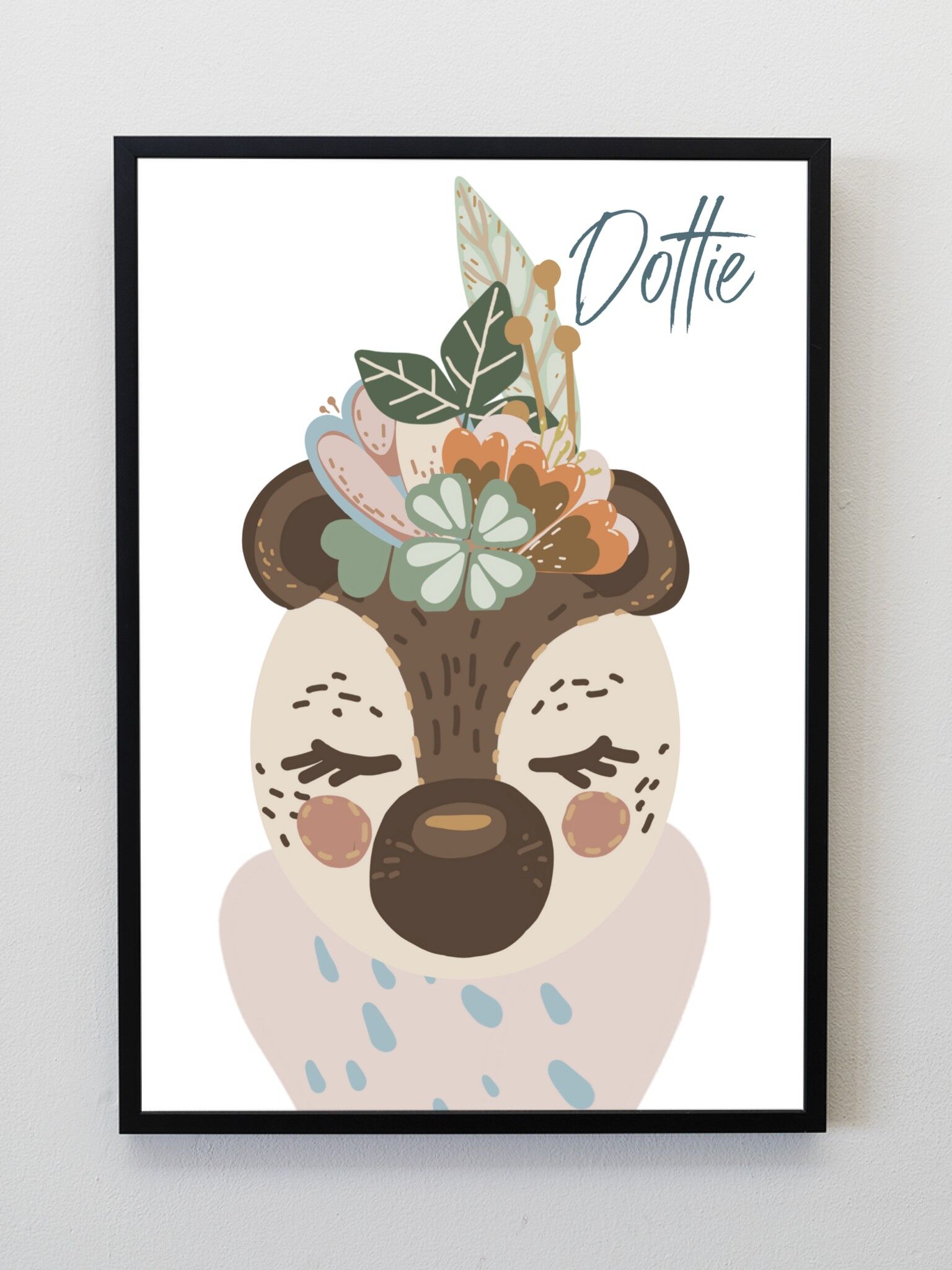 Bear in Flower Crown personaggio del bosco Nursery kids stampa A5, A4, A3 Wall Art - A3