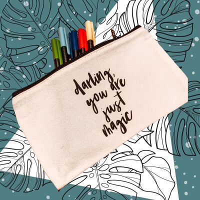 Pochette en toile/porte-monnaie/étui à crayons/sac zippé 'darling you are just magic'