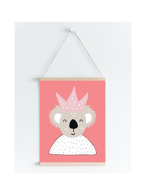 Koala Princess Nursery kids print A5, A4, A3 Wall Art Scandi Style - A5