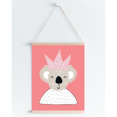 Koala Princess Nursery kids print A5, A4, A3 Wall Art Scandi Style - A5