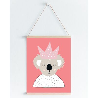 Koala Prinzessin Kindergarten Kinder drucken A5, A4, A3 Wandkunst im Scandi-Stil – A3