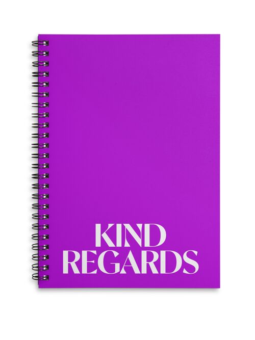 Kind Regards purple A4 or A5 wire bound notebook Choice of Hard or Soft Cover. - A5 - Hard Cover
