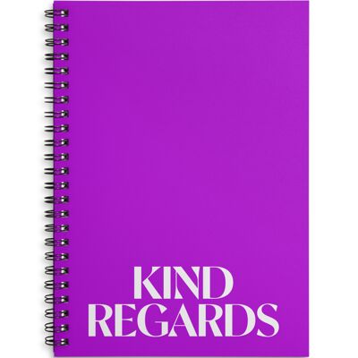 Kind Regards purple A4 or A5 wire bound notebook Choice of Hard or Soft Cover. - A4 - Soft Cover