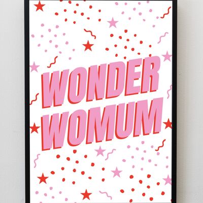 Wonder Womum Fête des mères A5, Art mural | impression typographique - A4