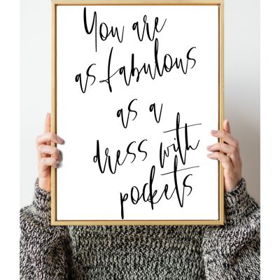 As a dress with pockets A5, A4, A3 Wall Art | typography print monochrome - A3