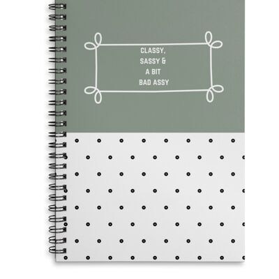 Classy, sassy and a bit bad assy spotty and sage coloured A4 or A5 wire bound notebook Choice of Hard or Soft Cover. - A5 - Soft Cover