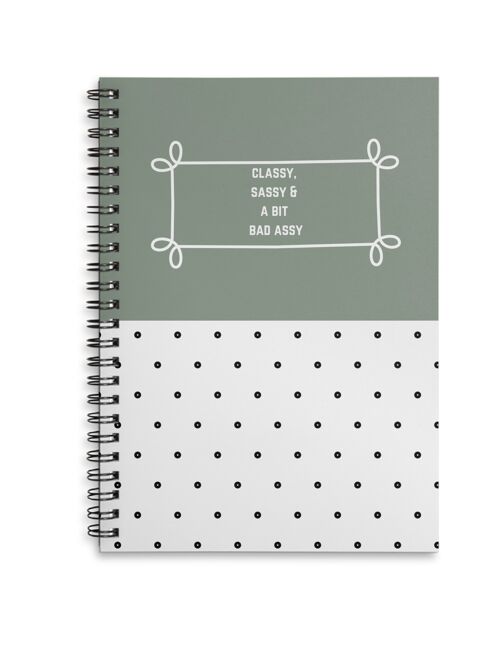 Classy, sassy and a bit bad assy spotty and sage coloured A4 or A5 wire bound notebook Choice of Hard or Soft Cover. - A4 - Hard Cover