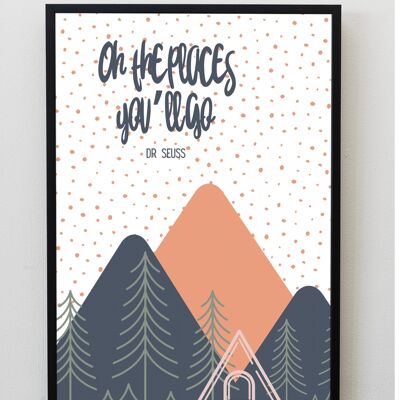 Oh les endroits où vous irez Art mural imprimé A5, A4 ou A3, citation dr suess parfaite pour la crèche ou la salle de jeux. -A4