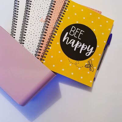 Libreta Bee Happy A4 o A5 con encuadernación de alambre Elección de tapa dura o blanda. - A5 - Tapa dura