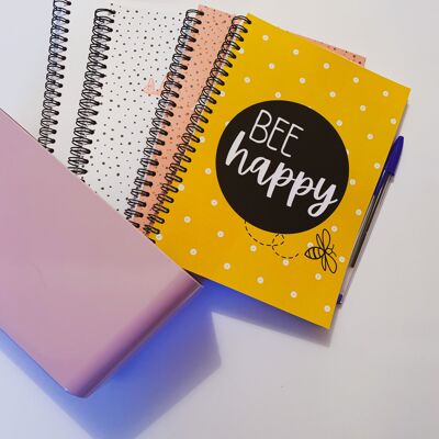 Bee Happy A4 or A5 wire bound notebook Choice of Hard or Soft Cover. - A5 - Soft Cover