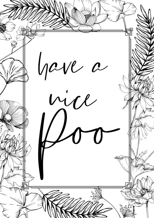 Have a nice poo floral A5, A4, A3 funny bathroom poster Wall Art | typography print monochrome - A5