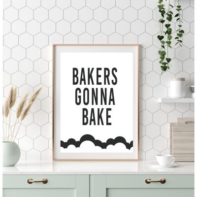 Bäcker werden backen A5, A4, A3 lustige Küchenwandkunst | Typografiedruck monochrom - A5