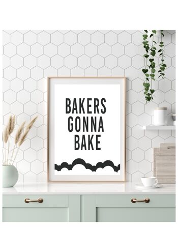 Les boulangers vont cuire A5, A4, A3 art mural drôle de cuisine | impression typographique monochrome - A4 1