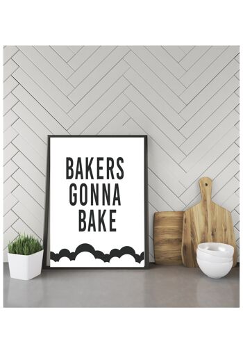Les boulangers vont cuire A5, A4, A3 art mural drôle de cuisine | impression typographique monochrome - A4 2