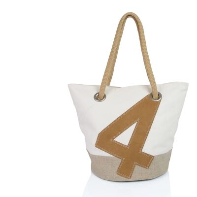 Sandy handbag in 100% recycled veil - Linen and camel leather
