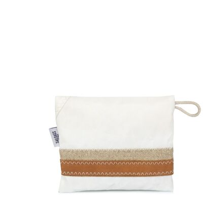 Pocket in 100% recycled veil - Linen and camel leather