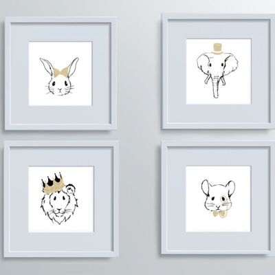 Animal Heads Set of 4 - Hand-drawn Illustration