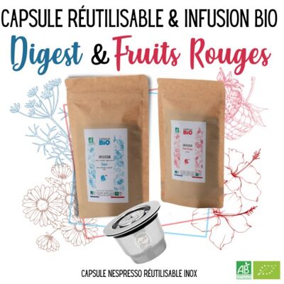 Juego de té de hierbas orgánicas / Cápsula reutilizable de acero inoxidable - Cápsula de té Nespresso - Bolsa de 100 g