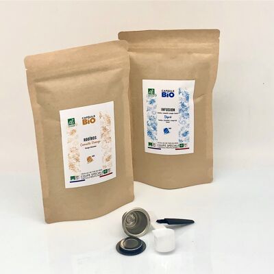 Scatola Rooibos biologico / Capsula in acciaio inossidabile riutilizzabile - Capsula in acciaio inossidabile compatibile Nespresso - Sacchetto da 100 g