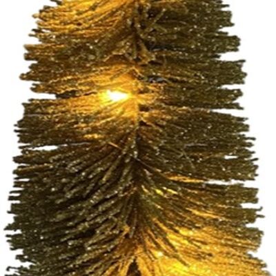 Tafel kerstboom avec verlichting LED | ø 8 x 25 cm | Mini kerstboom décoratif avec LED verlichting rondom et houten voet | Goud
