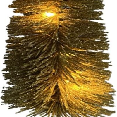 Tafel kerstboom con LED verlichting | ø 8 x 25 cm | Decorativo mini kerstboom con LED verlichting rondom en houten voet | Goud
