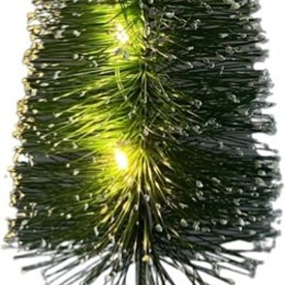 Tafel kerstboom met LED verlichting | ø 8 x 25 cm | Decoratieve mini kerstboom met LED verlichting rondom en houten voet | Groen