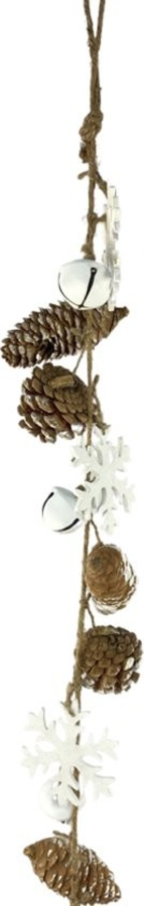 Kerst decoratie slinger - Garland Pinecone Snowflake | 75 cm | Extra lange kerst slinger van natuurlijke materialen | Wit