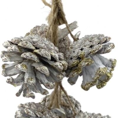Appendiabiti Dennenappel - Spazzola dorata | 35 cm | Natuurlijke kerst decoratie | Dennenappel versiering aan jute koord | Goud