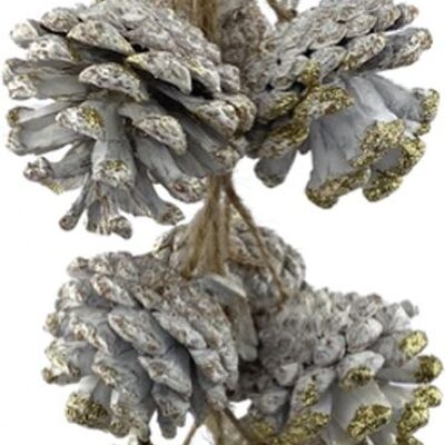 Appendiabiti Dennenappel - Spazzola dorata | 35 cm | Natuurlijke kerst decoratie | Dennenappel versiering aan jute koord | Goud