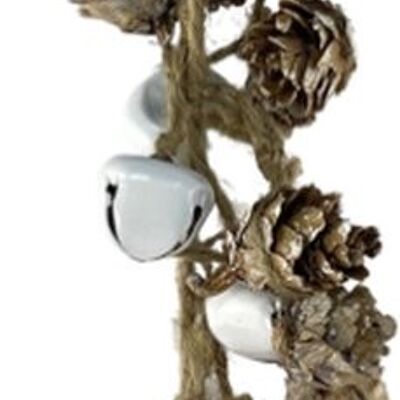 Kerst decoratie slinger - Garland Pinecone Bell | 75 cm | Extra lange kerst slinger van natuurlijke materialen | Wit