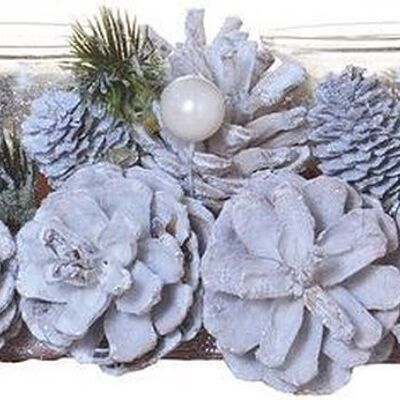 Kerststuk kaarsenhouder - Pearl |13 x 9 x 30 cm | Decoratieve en goed gevulde kerstdecoratie met waxinehouder | Vervaardigd uit natuurlijke materialen en witte details | Wit