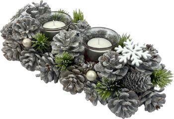 Kerststuk kaarsenhouder - Perle |13 x 9 x 30 cm | Décoratif et goed gevulde kerstdecoratie met waxinehouder | Vervaardigd uit natuurlijke materialen en witte details | Esprit 3