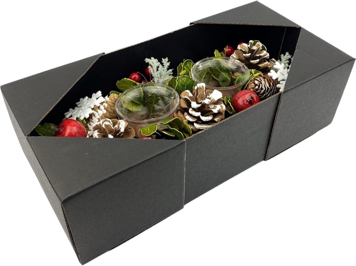 Kerststuk Theelicht houder kerst - Fiocco di neve | 15 x 10 x 30 cm | Decorativo e decorativo colorato in cera per la decorazione di materiali naturali con effetto neve | Spirito