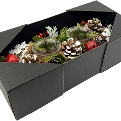 Kerststuk Theelicht houder kerst - Schneeflocke | 15 x 10 x 30cm | Decoratieve en goed gevulde kerststuk waxinelicht houder gemaakt van natuurlijke materialen met sneeuw effect | Witz