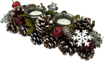 Kerststuk Theelicht houder kerst - Flocon de neige | 15 x 10 x 30 cm | Décoratif et goed gevulde kerststuk waxinelicht houder gemaakt van natuurlijke materialen with sneeuw effect | Esprit 3