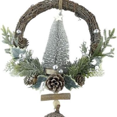 Rotan kerstkrans - Baya blanca | ø 39cm | Decoratieve kerstkans gemaakt uit rotan y dennenappels met kerstboom | Ingenio