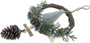 Rotan kerstkrans - Baie blanche | ø 39 cm | Décoratif kerstkans gemaakt uit rotan et dennenappels met kerstboom | Esprit 4