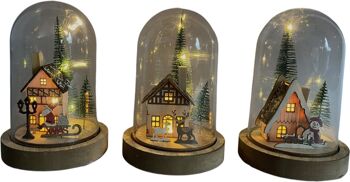 Stolp de Kerst - village | ø 12 x 17 cm | Set van 3 kerst stolpen met houten bodem | Bruin 3