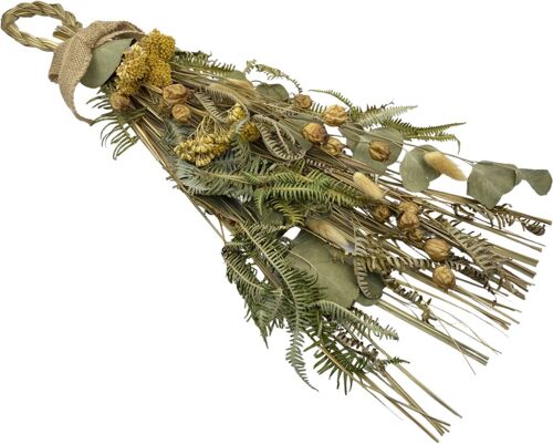 Landelijke kerst decoratie hanger - Droog bloemen | 55 cm | Sfeervolle kerst versiering | Natuurlijke materialen | Wit