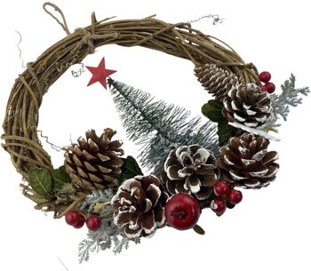 Kerstkrans en rotin - Flocon de neige en pomme de pin | ø 28 cm | Natuurlijke kerst decoratie | Cintre Kerst Krans | Esprit 3